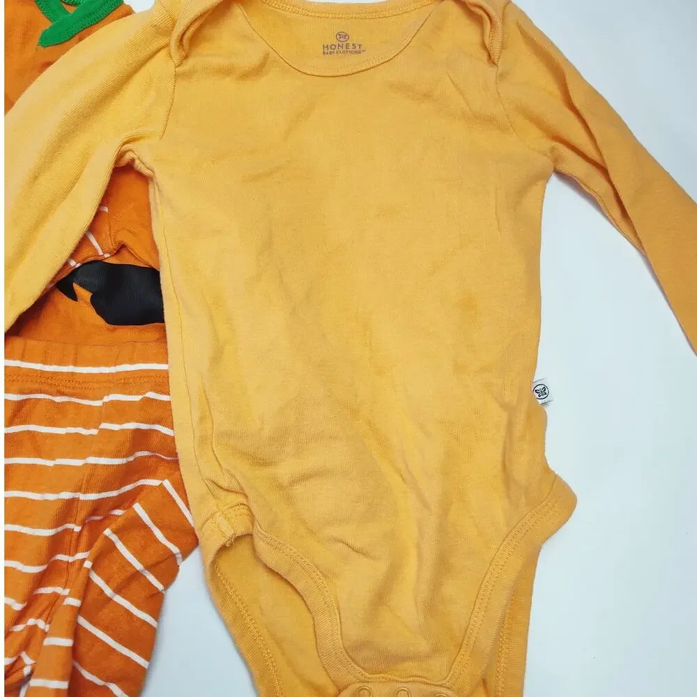 Baby 12M Halloween Pumpkin Pajamas Honest Bodysuit Lot 3Pc Fall